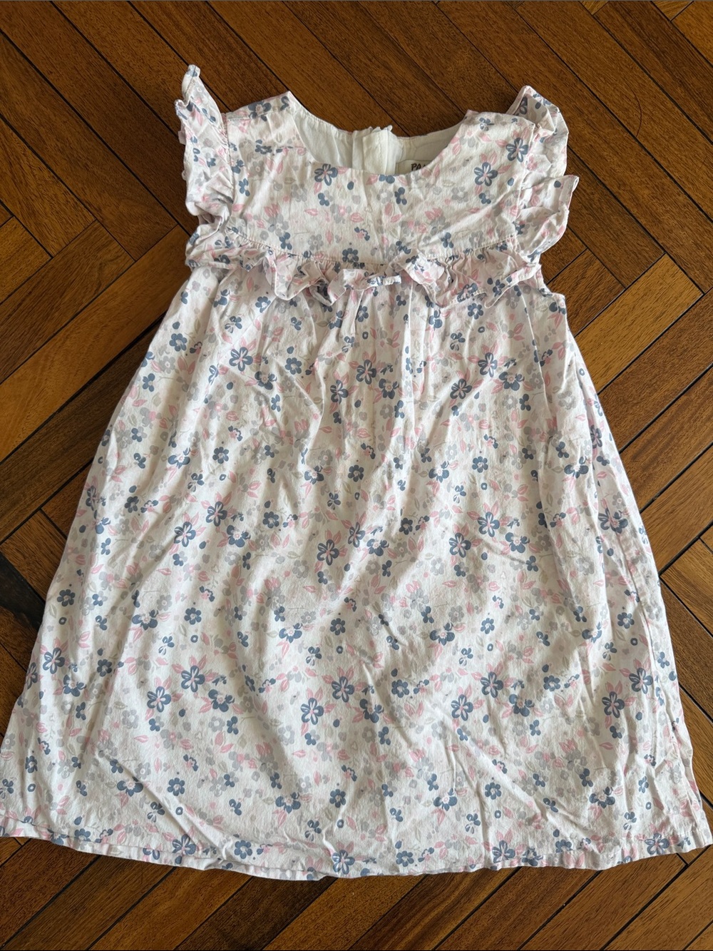 Little Girls' Pink & Blue Floral Ruffle Dress